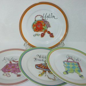 Rosanna Salad Plates with Beach Shoes & Purses Set of 4